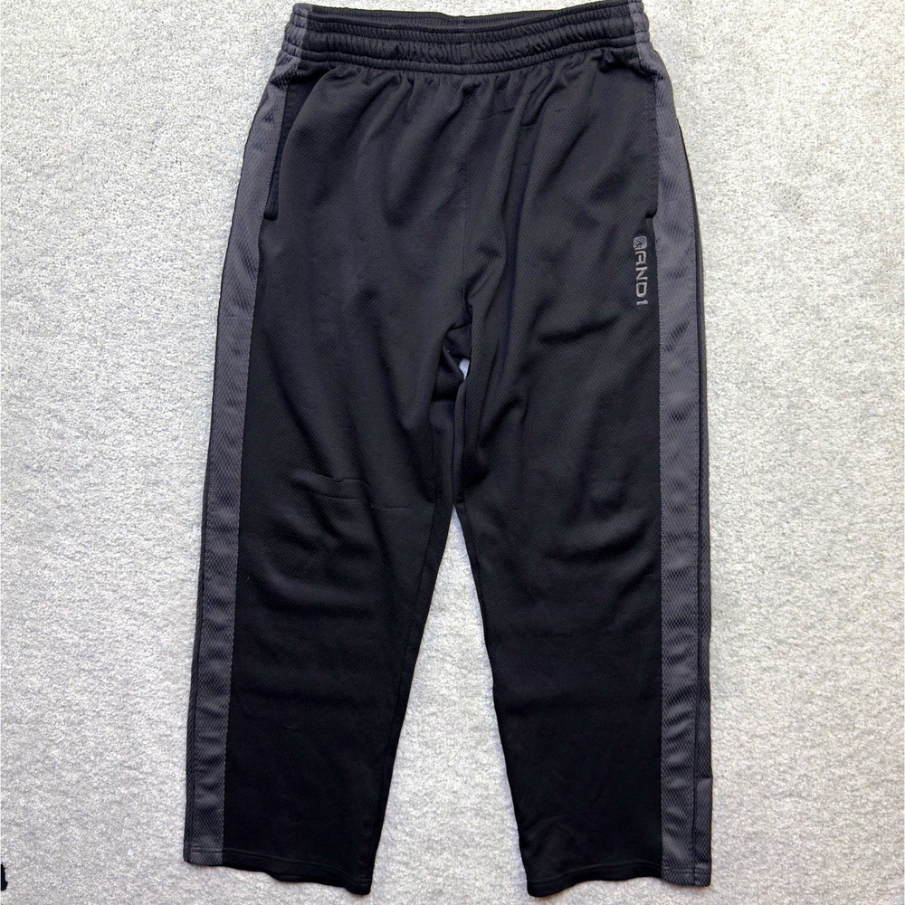 AND1 Basketball Warm Up Track Pants Mens Small Black Gray Side Stripe Open Hem